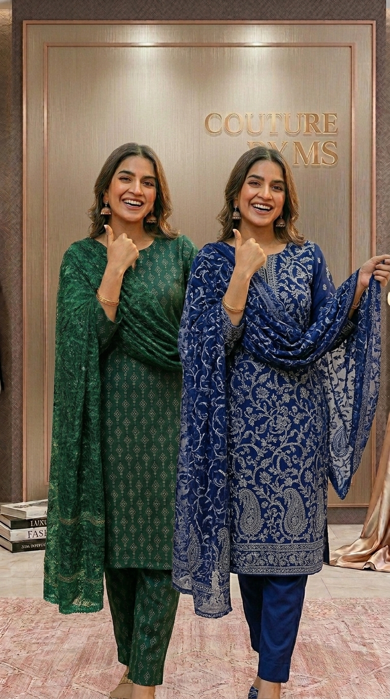 Pack of 2 Premium Lawn 3 Piece Dresses for Women – Printed Shirt Trouser & Net Dupatta | Summer Collection