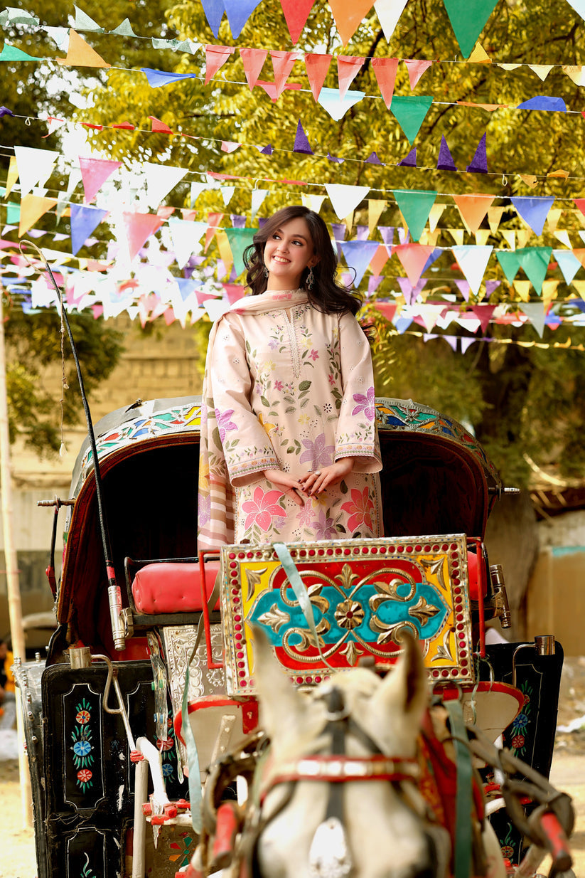 Lawn-3PC Chikankari Embroidered Shirt With Digital Printed Jacquard Dupatta-5245 view 5