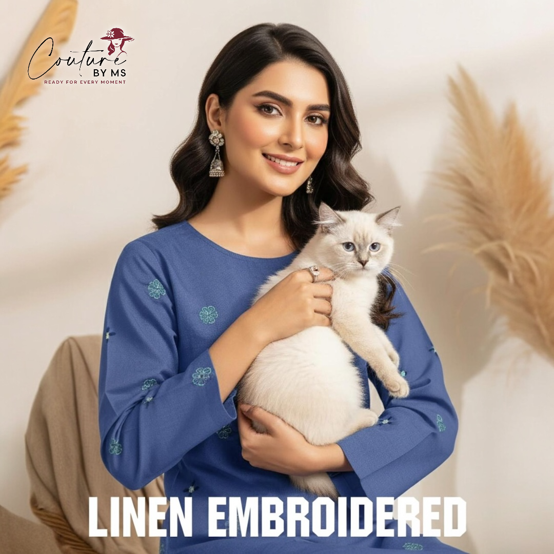 Linen Embroidered Blue Suit 2PC Unstitched view 2