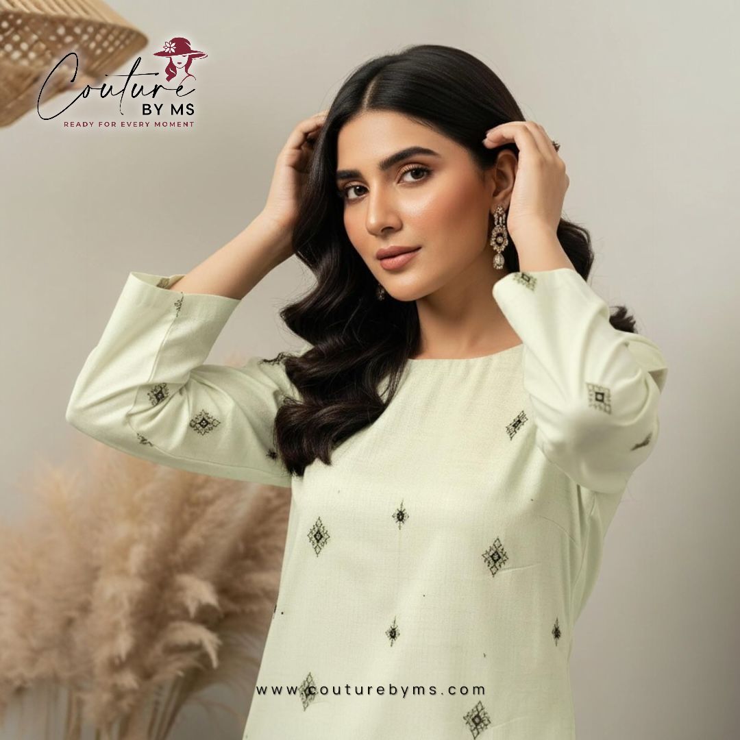 Linen Embroidered White Suit 2PC Unstitched view 2